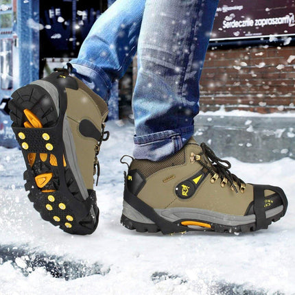 Snow grips over shoes/boots 10 studs Ice Traction Universal Slip on Stretch Fit Snow and Ice, Snow Cleats Crampons Ice Spikes Snow Grips for Winter - M (36-40).