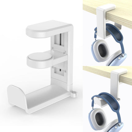 Headset Holder - Headphone Hook - Headphone Stand - Headset Hanger - 11.43 * 10.16 * 4cm - Plastic - White - Adjustable - Rotating Arm Clamp - Non-slip - Headphone Holder for Under Desk.