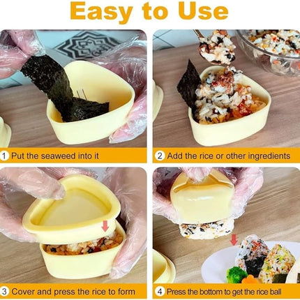 2-Piece Set - Onigiri Mold - Onigiri Mould - Onigiri Shape - Triangular Rice Ball Mold - PP - 7*7.5*4 CM - Rice Former - Yellow - Kitchen Tools - Sushi Maker.