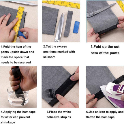 Iron-on tape - easily shorten trousers yourself - Black - hem tape - for shortening - Trouser shortening aid - Iron-on - 10 meters - 2.5 cm wide - Polyester.