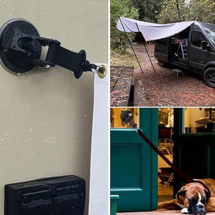4 pieces - hooks - with suction cup - Powerful Suction Cup Anchor - ABS - Black - Multifunctional - large suction cup - without drilling - for camper, house tent, car awnings, canopies and car cover.