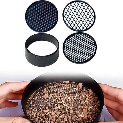 Adjustable plastic garden sieve - 4 in 1 - 12 cm - Compost sieve - Sand sieve - Round - Black - for domestic plants.