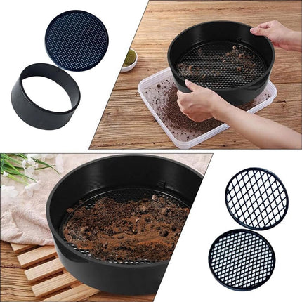 Adjustable plastic garden sieve - 4 in 1 - 12 cm - Compost sieve - Sand sieve - Round - Black - for domestic plants.