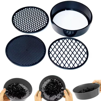 Adjustable plastic garden sieve - 4 in 1 - 12 cm - Compost sieve - Sand sieve - Round - Black - for domestic plants.
