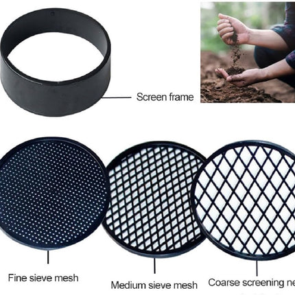 Adjustable plastic garden sieve - 4 in 1 - 12 cm - Compost sieve - Sand sieve - Round - Black - for domestic plants.