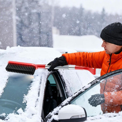 Long Handle Ice Scraper - Car Snow Brush - Plastic - Car Snow Brush with Ice Shovel - Snow Plow - Window Scraper - Defrost Brush - Removable - Winter Accessory - 62cm - Red.