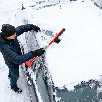 Long Handle Ice Scraper - Car Snow Brush - Plastic - Car Snow Brush with Ice Shovel - Snow Plow - Window Scraper - Defrost Brush - Removable - Winter Accessory - 62cm - Red.