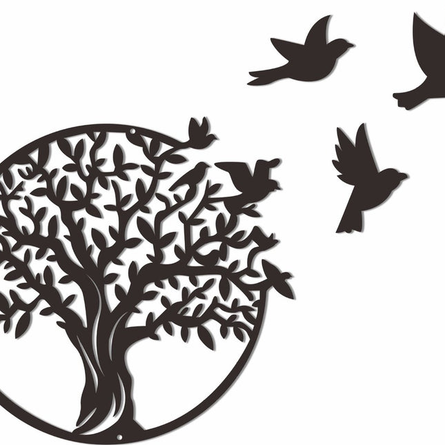 Tree of Life - Wall Decoration - Black - 30*30 cm - Small - Garden Decoration - Suitable for Indoor and Outdoor Use - Christmas - Living Room - Metal - Wall Sign - Black and White Wall Decoration - Wall Art - Metal Wall Decoration Birds.