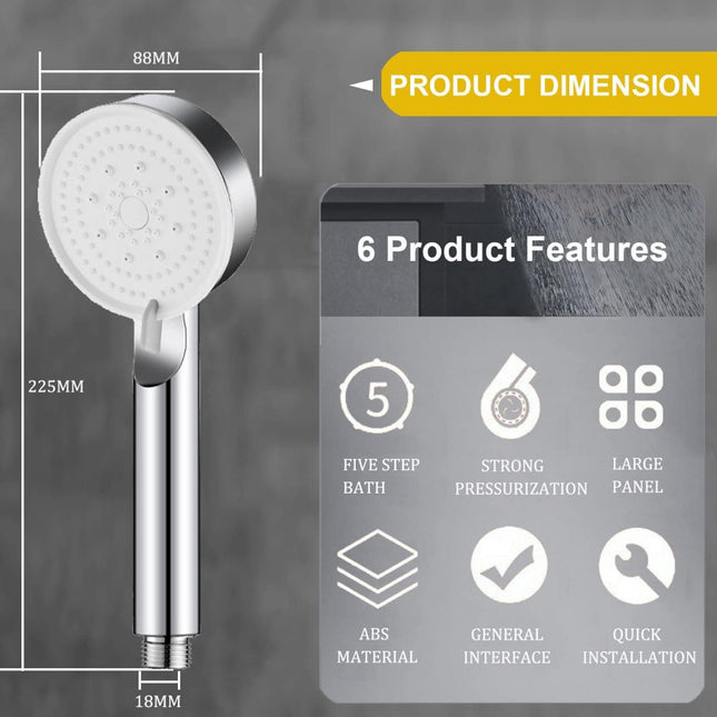 Shower head - 5 jet types - Wellness - 5 spray modes - silver - Better skin - Hand shower - Antibacterial - Anti-limescale protection - Anti-rust.