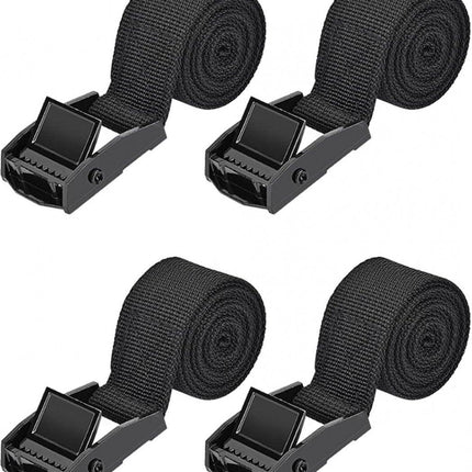 4 pieces - Tension straps - Lashing straps - Fastening straps - 25 MM * 1.5 meters long - Polyester fibers - Black - with buckle - adjustable - for vans, bicycles, trailers, luggage.
