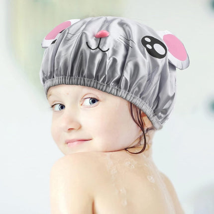 Shower cap - 2 pieces - pink mouse and gray mouse - cute shower cap with double layer - waterproof - Bath cap, children, long hair, shower cap.