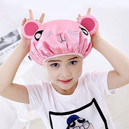 Shower cap - 2 pieces - pink mouse and gray mouse - cute shower cap with double layer - waterproof - Bath cap, children, long hair, shower cap.