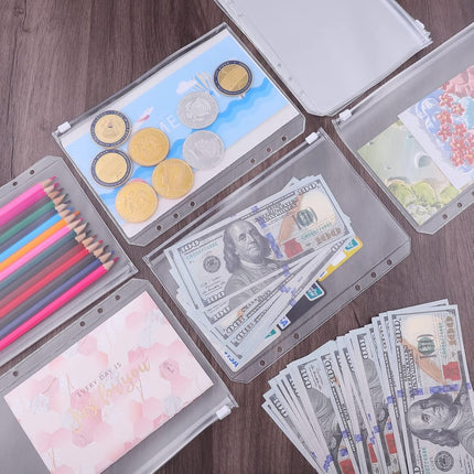 Folder - 18 Pieces - A5 Zip Bags - PVC - Waterproof - Folder Binders for 6-Ring Folders - Folder Binders - Zipper Bags for Documents - A5 Show Bag - Binder Bags - For Storage and Organization at Home, in the Office and at School - 21×15cm - Transparent.