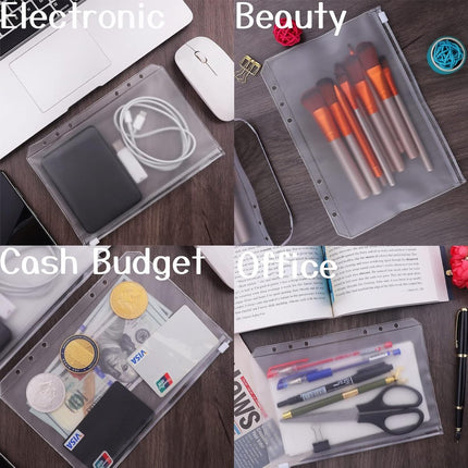 Folder - 18 Pieces - A5 Zip Bags - PVC - Waterproof - Folder Binders for 6-Ring Folders - Folder Binders - Zipper Bags for Documents - A5 Show Bag - Binder Bags - For Storage and Organization at Home, in the Office and at School - 21×15cm - Transparent.