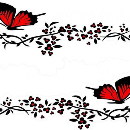 2 pieces - Car sticker - Car stickers - butterfly flower stickers - PET - black and red - 30*11 cm - Non-reflective - for body hood home decoration.