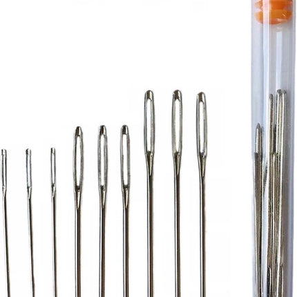 Needles with Eye Set - 9 pieces - 3 Sizes - Knitting Needles - Open Eye Needles - Large Eye Sewing Needles - Embroidery Thread Needle - Size 5.2 cm 6 cm 7 cm - Carbon Steel - Silver - for Handmade Yarn.