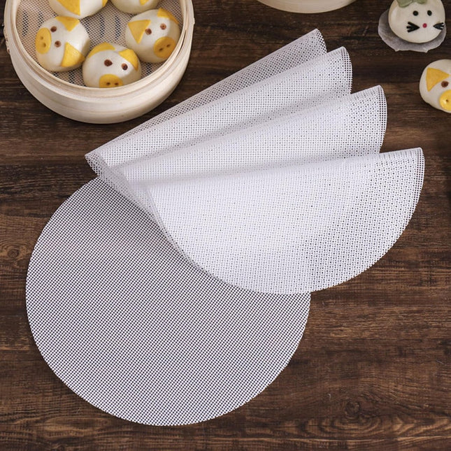 8 pieces Silicone Steam Mat - 32 cm - Reusable - Baking Mats - With Non-stick Coating - Steam Paper - For Dumplings, Buns, Dim Sum - Round - White.