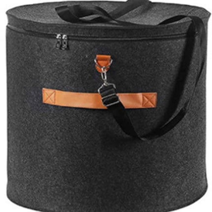 Hat box - storage boxes - Hat storage box - round - dark gray - 50 x 43 cm - felt - foldable - with lid and carrying handle and zipper - transparent window.