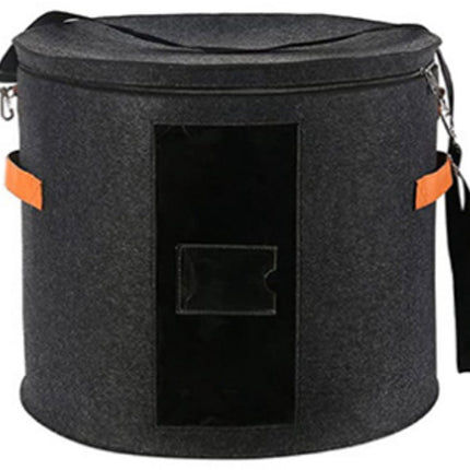 Hat box - storage boxes - Hat storage box - round - dark gray - 50 x 43 cm - felt - foldable - with lid and carrying handle and zipper - transparent window.