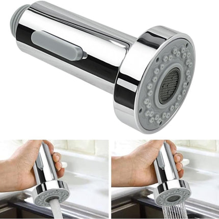 Extendable faucet head - Kitchen faucet head - Spray head - Faucet connector - Faucet attachment - Universal G1/2 - Faucet extension - 2-function - ABS chrome plated - silver - 100*52*52mm.