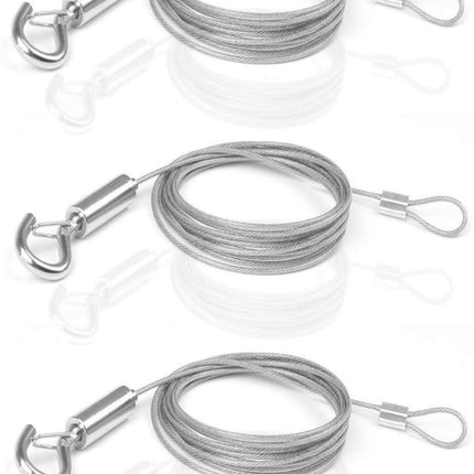 Steel Cable - 3 Pieces - Stainless Steel Single Hook - 2m*1.5mm - Durable - Outdoor and Indoor - Flexible and Durable - For Tent Rope, Clotheslines & Outdoor Lighting.