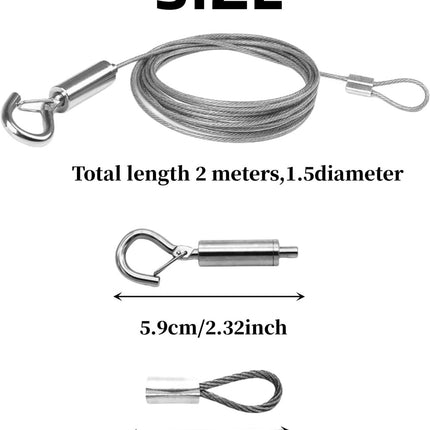 Steel Cable - 3 Pieces - Stainless Steel Single Hook - 2m*1.5mm - Durable - Outdoor and Indoor - Flexible and Durable - For Tent Rope, Clotheslines & Outdoor Lighting.