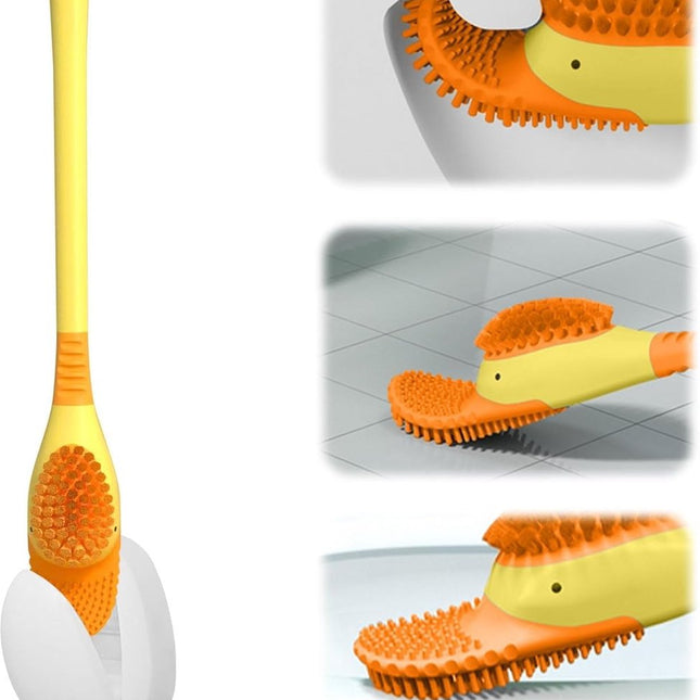 Diving Duck - Toilet Brush - Deep Cleaning - With Rim Cleaner - Made of Silicone - With Holder - For Bathroom or Guest Toilet - Yellow.