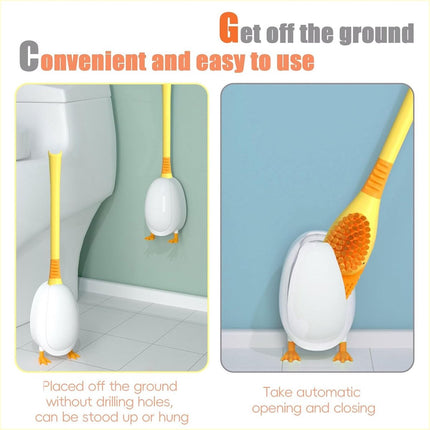 Diving Duck - Toilet Brush - Deep Cleaning - With Rim Cleaner - Made of Silicone - With Holder - For Bathroom or Guest Toilet - Yellow.