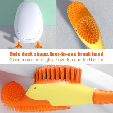 Diving Duck - Toilet Brush - Deep Cleaning - With Rim Cleaner - Made of Silicone - With Holder - For Bathroom or Guest Toilet - Yellow.