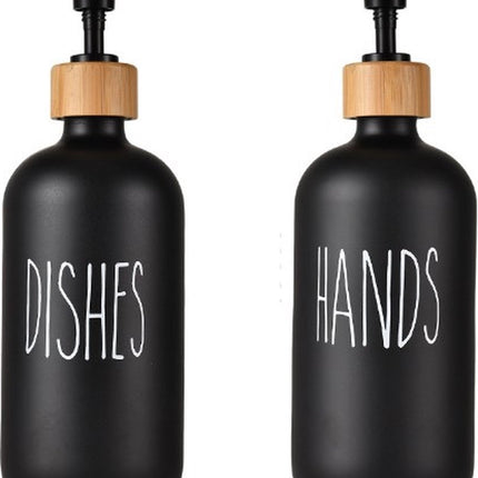 1 set of 2 pieces - Soap dispenser set - for hand soap and dish soap - Soap dispensers - Soap dispenser - Soap pump - Soap bottle - Hand soap pump - Freestanding and refillable - Glass - black - 500ml - Kitchen accessories.