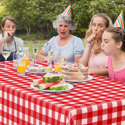 Tablecloths - Tablecloth - PEVA - Rectangular tablecloth - Water-repellent - Indoor and outdoor - Picnic tablecloth - Red checked tablecloth - Suitable for picnics, camping and parties - 137 x 274cm - Red.
