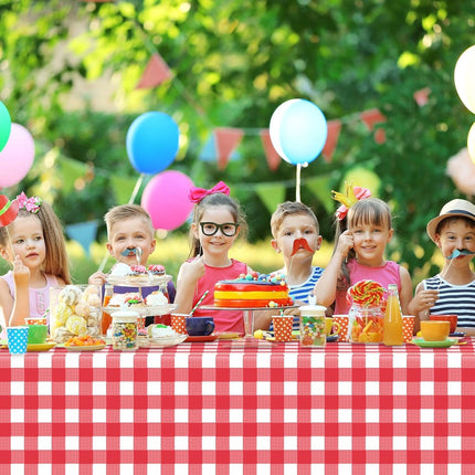 Tablecloths - Tablecloth - PEVA - Rectangular tablecloth - Water-repellent - Indoor and outdoor - Picnic tablecloth - Red checked tablecloth - Suitable for picnics, camping and parties - 137 x 274cm - Red.