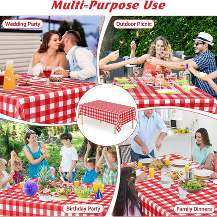 Tablecloths - Tablecloth - PEVA - Rectangular tablecloth - Water-repellent - Indoor and outdoor - Picnic tablecloth - Red checked tablecloth - Suitable for picnics, camping and parties - 137 x 274cm - Red.