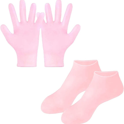 Silicone Socks - 1 Pair Foot Covers + 1 Pair Hand Masks - Foot Glove Set - Silicone - Soft - Hand and Foot Coverings - Moisturizing Socks - Moisturizing - Hydrate Your Hands and Feet - For Dry, Cracked Feet and Hands - Pink.