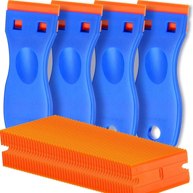 Cleaning Scraper - 4 Pieces (With 100 Blades) - Ceramic Hob Scraper/Car Film Scraper - Glass Scraper - Hob Scraper.
