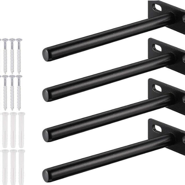 pieces - shelf brackets - 4 inch - shelf bracket - floating shelf support - brackets - floating shelf brackets - wall bracket - T-shape - invisible - for wall mounting hidden wooden shelf - black - iron.
