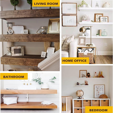 pieces - shelf brackets - 4 inch - shelf bracket - floating shelf support - brackets - floating shelf brackets - wall bracket - T-shape - invisible - for wall mounting hidden wooden shelf - black - iron.