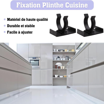 10 pieces - Skirting Clips - Kitchen Plinth Hooks - Kitchen Plinth Clips - for Kitchen Frames Fastening - black - plastic - for cabinet legs with a diameter of 2.6-2.8 cm - for sofa, table, bed, cabinet.
