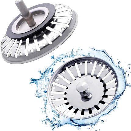 Sink Drain Plug - 2 pieces - Drain stopper - Strainer - 84mm - Stainless steel - Silver.
