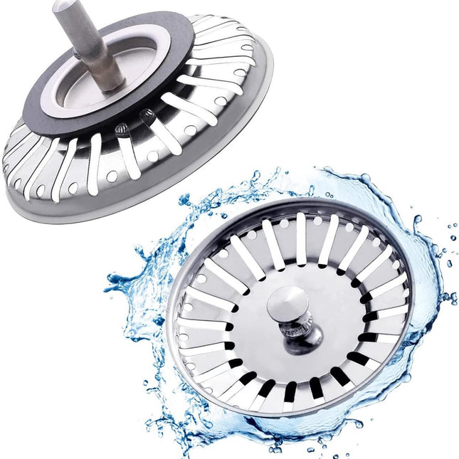 Sink Drain Plug - 2 pieces - Drain stopper - Strainer - 84mm - Stainless steel - Silver.