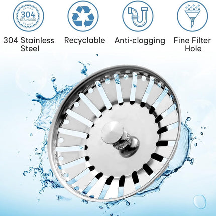 Sink Drain Plug - 2 pieces - Drain stopper - Strainer - 84mm - Stainless steel - Silver.