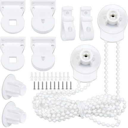 2 set - Roller blind system - roller blind fitting - bead chain - Curtain parts - window decoration accessories - roller blind chain - replacement repair kit for roller blinds - for Ø25 MM roller blind tube - with P-clips and screws - White.