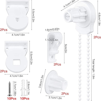 2 set - Roller blind system - roller blind fitting - bead chain - Curtain parts - window decoration accessories - roller blind chain - replacement repair kit for roller blinds - for Ø25 MM roller blind tube - with P-clips and screws - White.