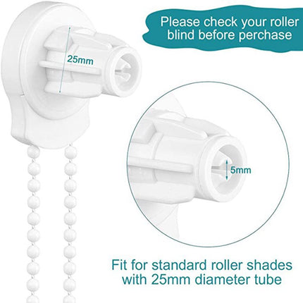 2 set - Roller blind system - roller blind fitting - bead chain - Curtain parts - window decoration accessories - roller blind chain - replacement repair kit for roller blinds - for Ø25 MM roller blind tube - with P-clips and screws - White.