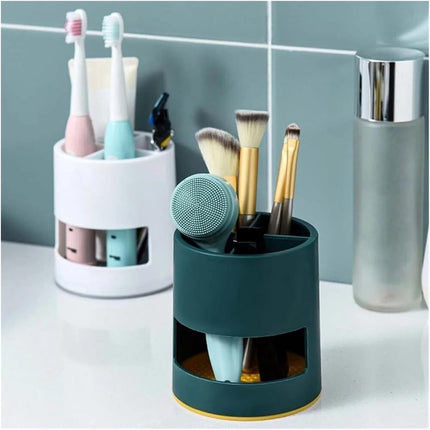Toothbrush Holder - Bathroom Storage Box - Plastic - Electric Toothbrush Holder - Toothbrush Organizer - 4 Sorting Compartments - With Drip Tray - Multifunctional Desk Shelf - Suitable for Bathrooms, Kitchens and Offices - 10*10*11cm - Green.