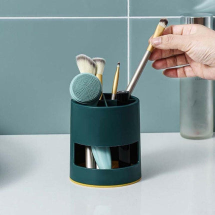 Toothbrush Holder - Bathroom Storage Box - Plastic - Electric Toothbrush Holder - Toothbrush Organizer - 4 Sorting Compartments - With Drip Tray - Multifunctional Desk Shelf - Suitable for Bathrooms, Kitchens and Offices - 10*10*11cm - Green.