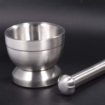 Mortar and Pestle - Stainless Steel Mortar and Pestle, Food Safe Pestle and Mortar Stainless Steel, Diameter 8.5 cm - Herb Grinder - Spice Grinder - With Lid.