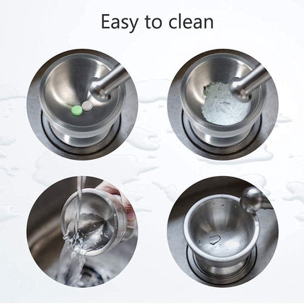 Mortar and Pestle - Stainless Steel Mortar and Pestle, Food Safe Pestle and Mortar Stainless Steel, Diameter 8.5 cm - Herb Grinder - Spice Grinder - With Lid.