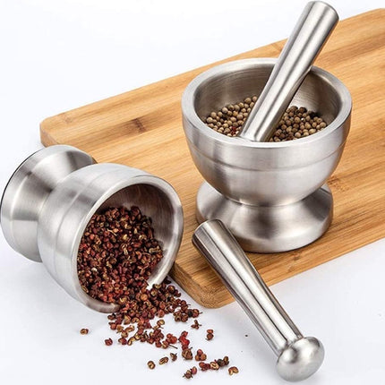 Mortar and Pestle - Stainless Steel Mortar and Pestle, Food Safe Pestle and Mortar Stainless Steel, Diameter 8.5 cm - Herb Grinder - Spice Grinder - With Lid.