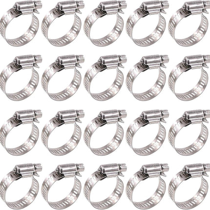 20 pieces - Hose clamp set - hose clamps - 10-16 mm - Clamp set for the garden hose, drain hose or shower hose - silver - stainless steel.